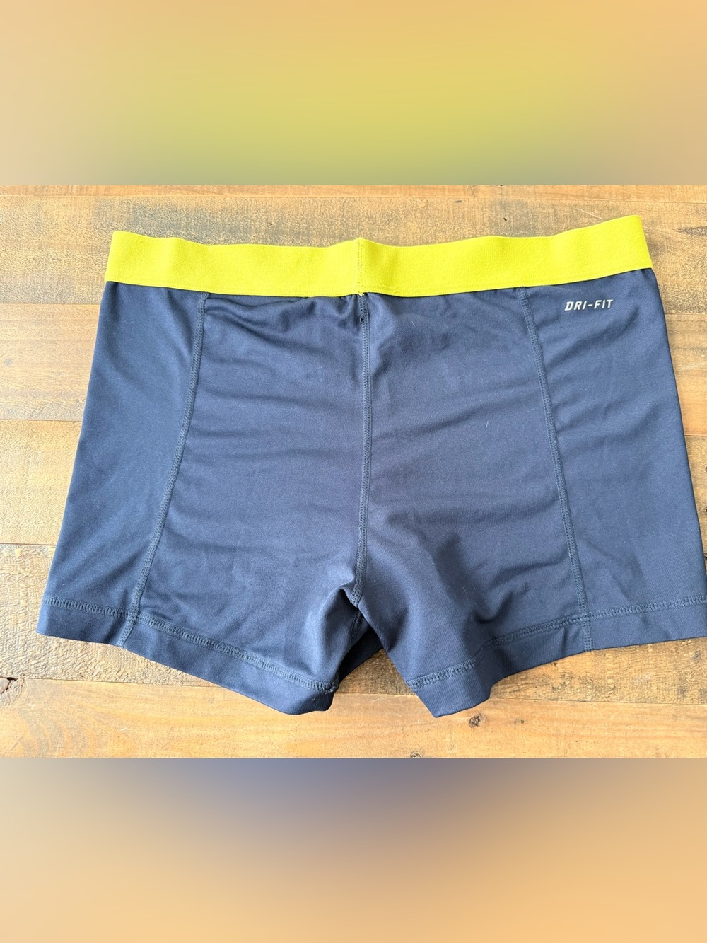 Nike Pro Navy Athletic Shorts with Yellow Waistband - Picture 3 of 3